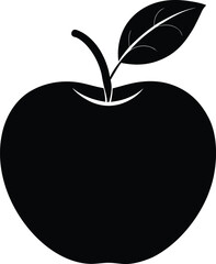 Black silhouette of an apple with leaf