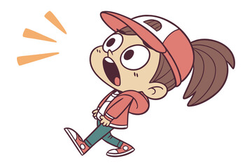 Astonished Young Explorer: An illustration of a surprised young girl embarking on an adventure, her eyes wide with wonder and her expression reflecting excitement.