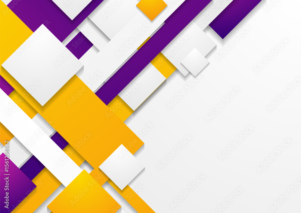 Poster violet yellow geometric stripes and squares abstract modern tech background. concept vector design