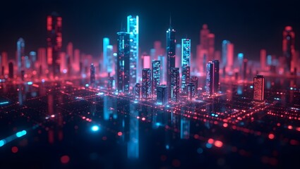 Obraz premium hong kong skyline at night, city lights in the night, abstract city lights, Generated Futuristic Tech Cyber punk cities neon holo, 