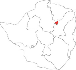 Obraz premium Outline Map of Zimbabwe with Provincial Borders and Marked Capital Harare