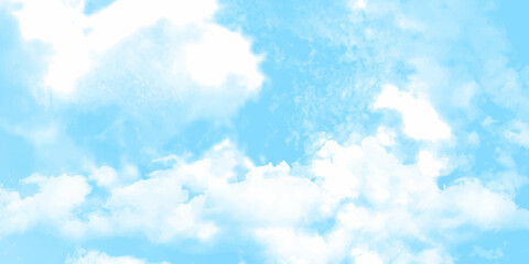 Light blue sky and white clouds abstract watercolor background illustration.