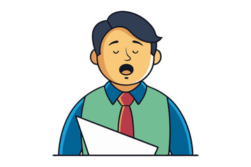 Cartoon man with closed eyes and open mouth wearing a shirt and tie appears to be singing or speaking