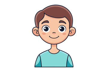 Smiling Cartoon Boy: An illustrated portrait of a cheerful young boy, radiating warmth and friendliness, with a bright smile.