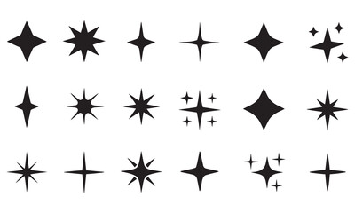 Icon Set of Sparkles and Stars on White Background