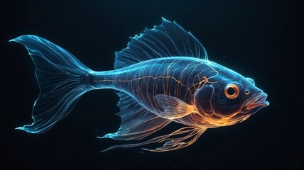 Fototapeta premium Glowing Neon Fish Artwork on Dark Background