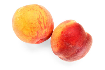 Sweet peaches on white background