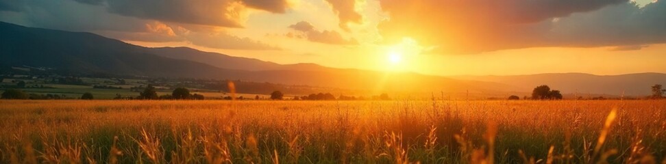 Obraz premium Golden Sunrise Landscape Serene Scenery Evoking Peace, Hope, and Spiritual Connection, Ideal for Religious or Inspirational Themes