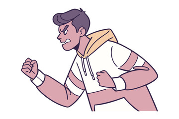 Cartoon Boy in Hoodie: A cartoon boy with an angry expression, wearing a hoodie and ready to fight, set against a blank backdrop.