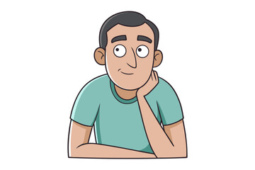 Pensive Man: A thoughtful man in a casual shirt, rests his head on his hand, expressing a moment of reflection.