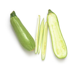 Fresh green zucchini on white background