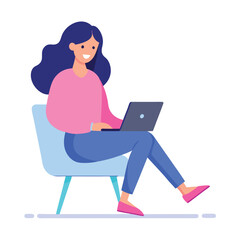 Young woman sitting at her office desk, typing on a laptop, a silhouette of a person at work