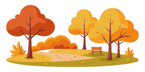 3D Autumn Park Foliage Vector Smooth Colorful Illustration