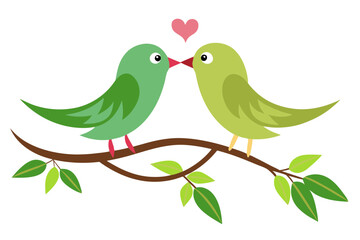 Obraz premium Cute Bird Couple on Branch Romantic Vector Illustration