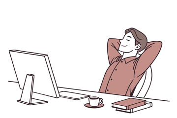Relaxed Man at Workstation Vector Resting Illustration