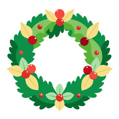 Watercolor christmas wreath retro style illustration for holiday design projects