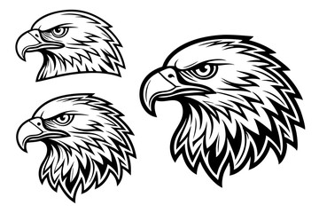 Stylized eagle head tattoo vector black and white fierce bird illustration