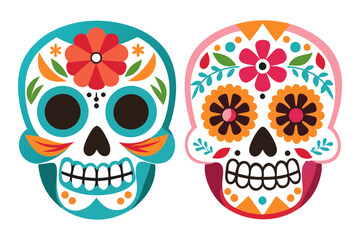 Decorated mexican skull hand drawn dia de muertos vector celebration set