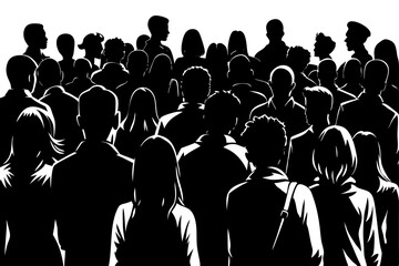 Vector illustration of people from back crowd silhouette in monochrome style