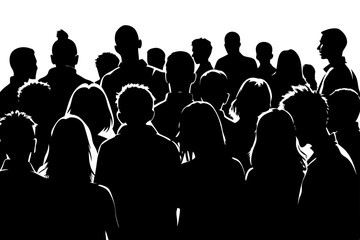 Silhouetted group of people vector crowd back view graphic in black and white