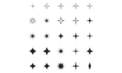 Icon Set of Sparkles and Stars on White Background