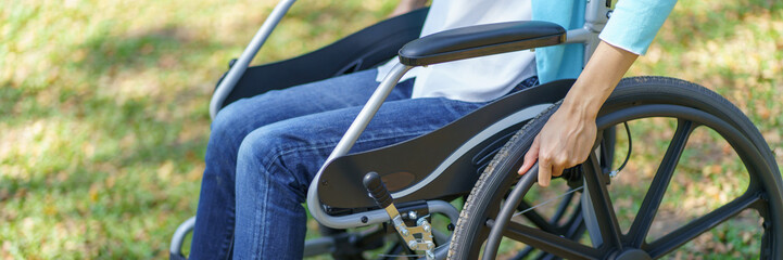 Obraz premium Depressed sad asian woman in wheelchair&nbsp;lonely disabled adult