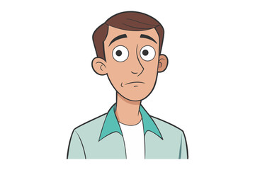 Fototapeta premium Cartoon Male with A Concerned Expression: A digital illustration of a male character exhibiting a thoughtful and worried facial expression, suitable for a range of design uses.