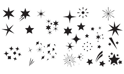 Icon Set of Sparkles and Stars on White Background