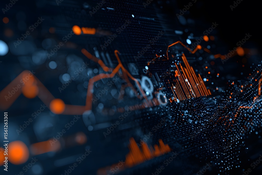 Poster digital background featuring code and data visualizations on glass screens, representing the technol