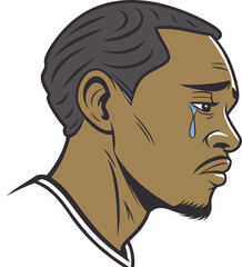 Dark-skinned man with tear running down cheek looking away showing quiet pain and emotional depth