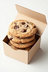Delicious Chocolate Chip Cookies in a Cardboard Box Sweet Treats Bakery Food Photography
