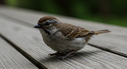Beautiful Close-Up of a Sparrow Bird on a Wooden Surface