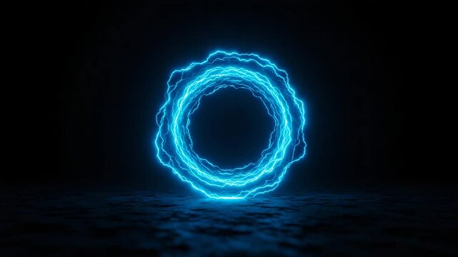 Electric blue lightning circle glowing in dark background  