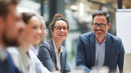 Business Team Gathers in Modern Office Setting for Productive Meeting and Collaborative Discussion