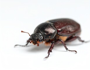 Earth-Boring Dung Beetle on White Background