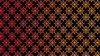 Fototapeta premium Red to orange gradient floral seamless pattern with star elements 