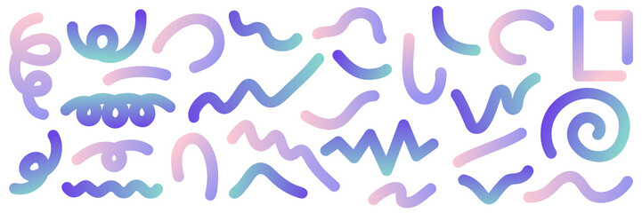 グラデーションカラーの波線や曲線のセット