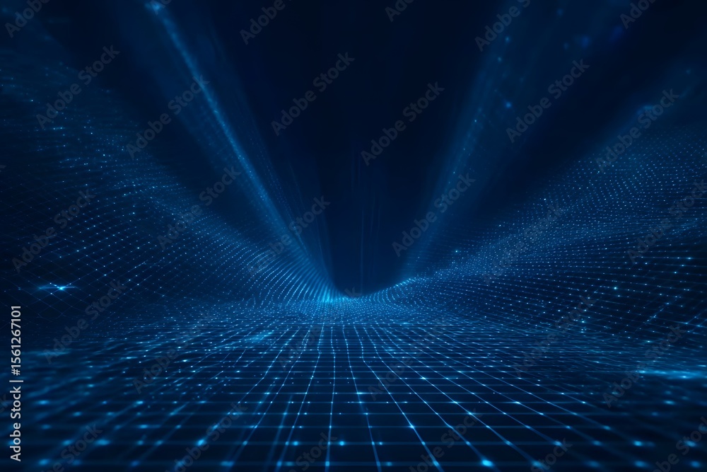 Fototapete abstract blue digital grid background with light rays and space for text. digital technology, big da