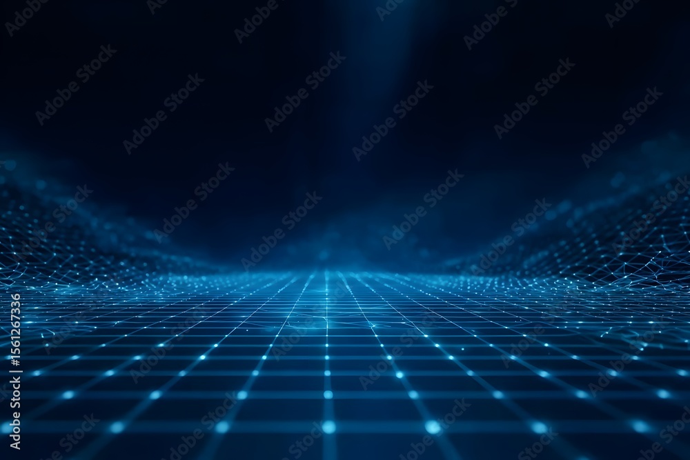 Fototapete abstract blue digital grid background with light rays and space for text. digital technology, big da