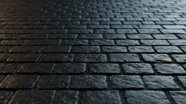 Cobblestone pavement at night with dark lighting and textures  