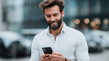 Businessman searching for parking using gps navigation app on smartphone