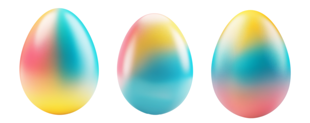 Gradient colored Easter egg with smooth transitions of blue, yellow, and pink isolated on white transparent background. Symbol of Easter celebration and festivity