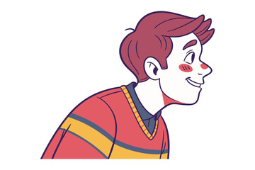 Fototapeta premium Cheerful Portrait: A charming, friendly young man with rosy cheeks and a radiant smile is depicted, evoking feelings of approachability, kindness, and warmth. The illustration style lends a dynamic.