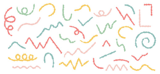 クレヨンタッチで描いた波線や曲線のセット