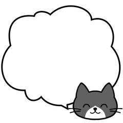 ニッコリ笑うハチワレ黒猫とモクモク吹き出し