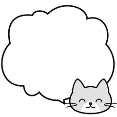 ニッコリ笑うハチワレグレー猫とモクモク吹き出し