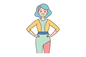 Woman with her hands on waist: A stylish, confident woman stands with her hands on her waist, expressing her individuality and modern charm in this colorful illustration