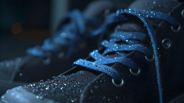 Night Dew: Blue Canvas Sneakers Close-Up