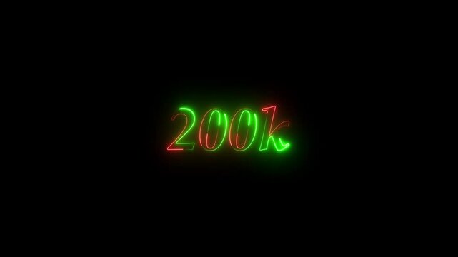 200K text animation by blue neon on black background. 200k animation neon text effect video motion on transparent background.
