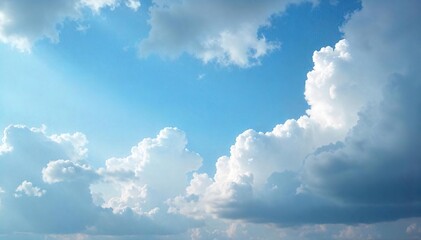 Fototapeta premium Dramatic Partly Sunny Sky with Fluffy Clouds Moody Atmospheric Background